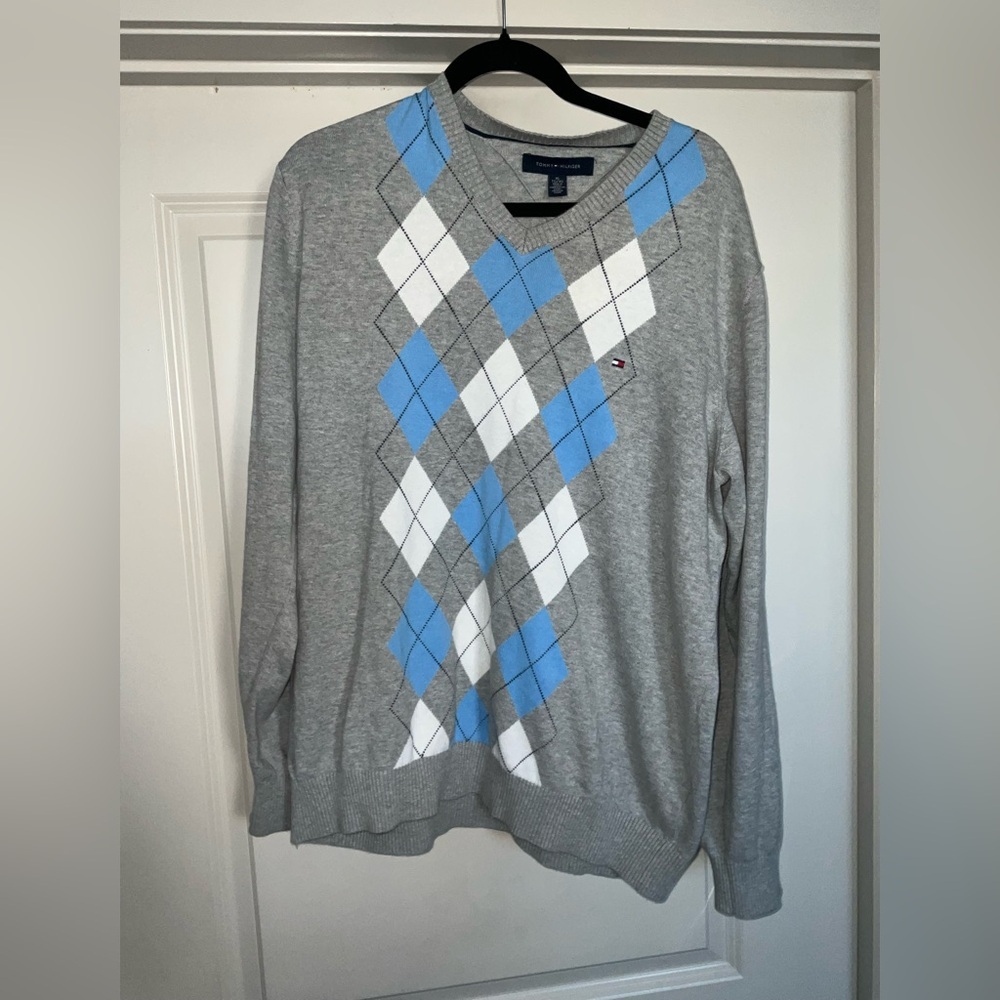 Tommy Hilfiger argyle V-neck sweater Gray and Blue